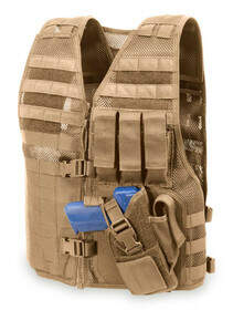 Elite Survival Systems MVP "Director" Tactical Vest with Left Hand Holster is made from Coyote Tan 1000D nylon and webbing material